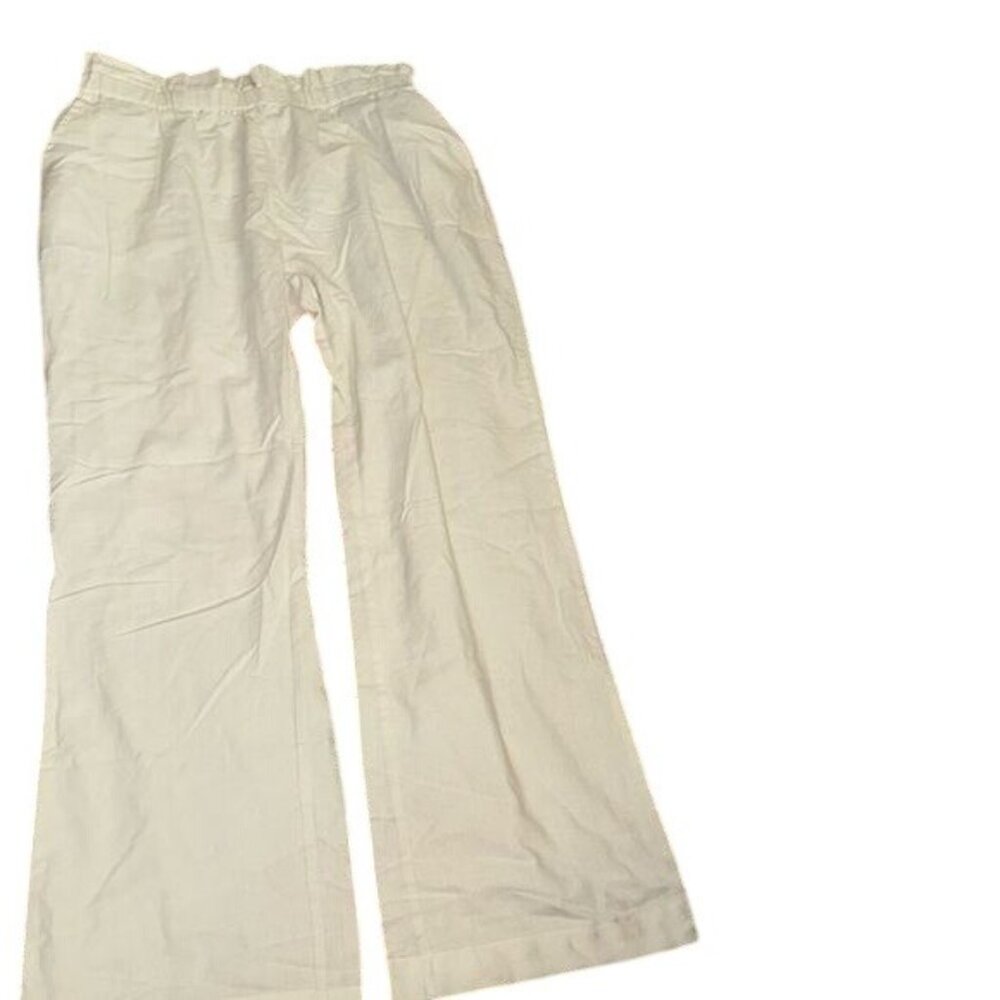 Sapphire Red Off White 53% Linen Pants, Size L